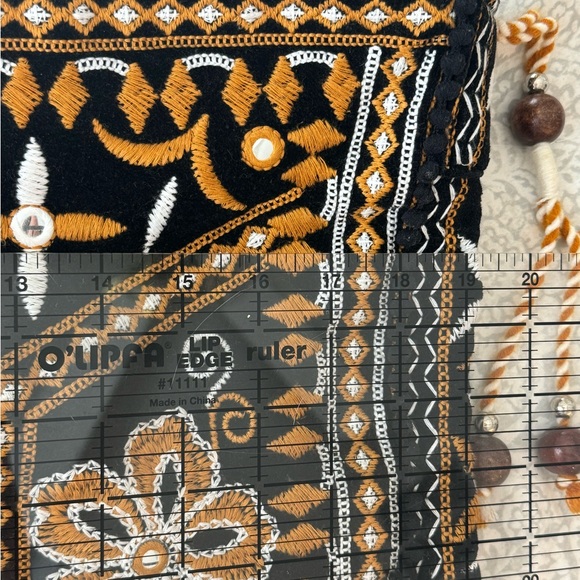 Free People Vic Velvet Slouchy Bag Embroidered Black and Gold Women's Bag - Picture 5 of 6